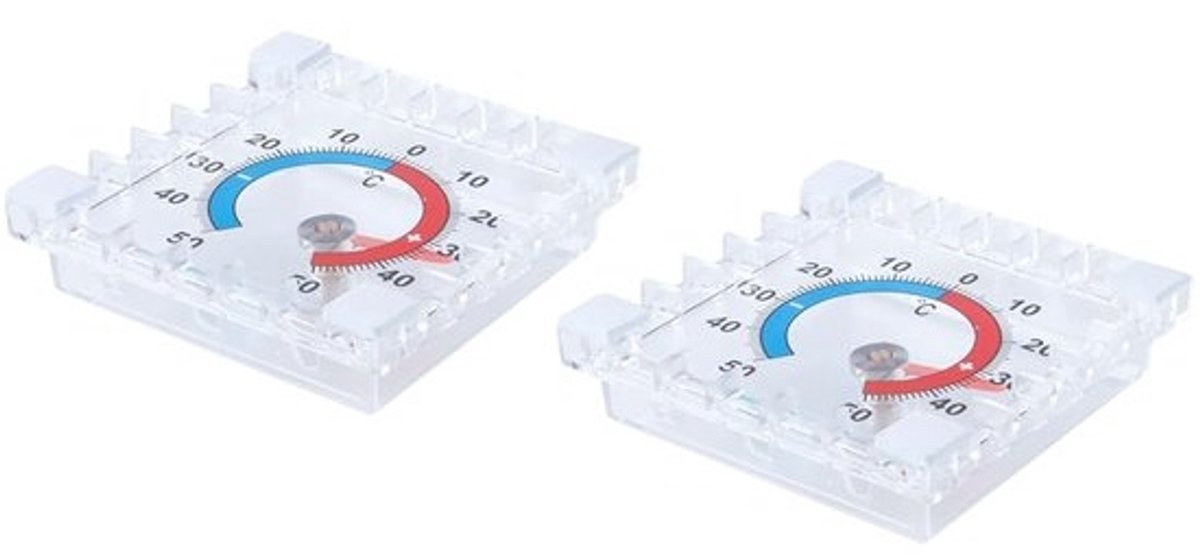 Raamthermometer set - temperatuurmeter buiten - buitentemperatuur - transparant zicht - 8x8cm - transparant