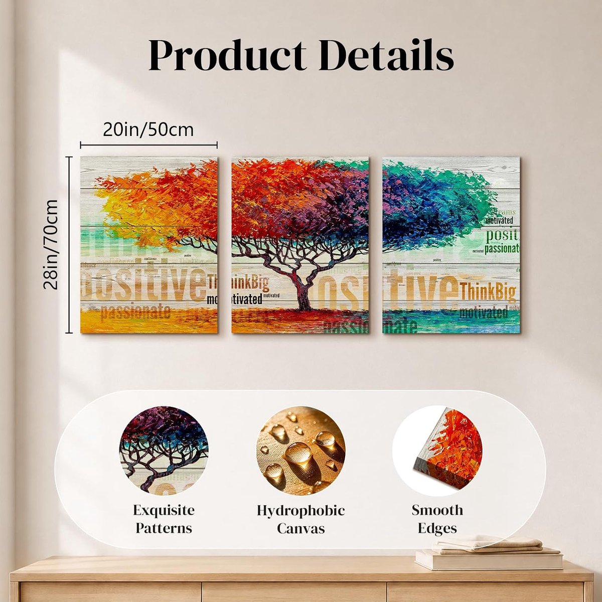 Canvas Wandkunst, Moderne Lijstloze Afbeeldingen, Set van 3 Levensboom Schilderijen, Esthetische Kleurrijke Botanische Woondecoratie voor Woonkamer Slaapkamer Tuin Gang Kantoor 50x70 cm — cadeau in Wonen & Interieur - foto 4