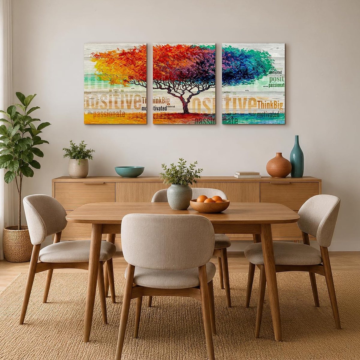 Canvas Wandkunst, Moderne Lijstloze Afbeeldingen, Set van 3 Levensboom Schilderijen, Esthetische Kleurrijke Botanische Woondecoratie voor Woonkamer Slaapkamer Tuin Gang Kantoor 50x70 cm — cadeau in Wonen & Interieur - foto 3