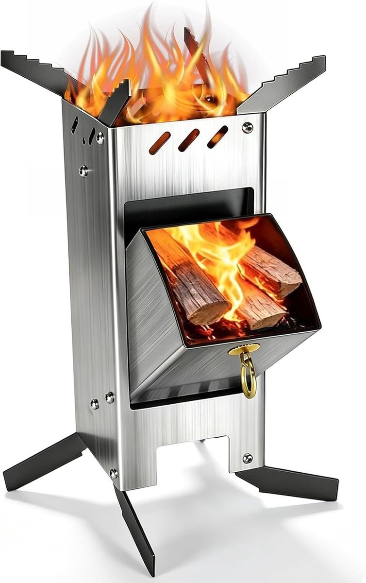 Kampvuur Grill met Invoersysteem voor Hout, Staal, Geschikt voor Kamperen en Buiten koken