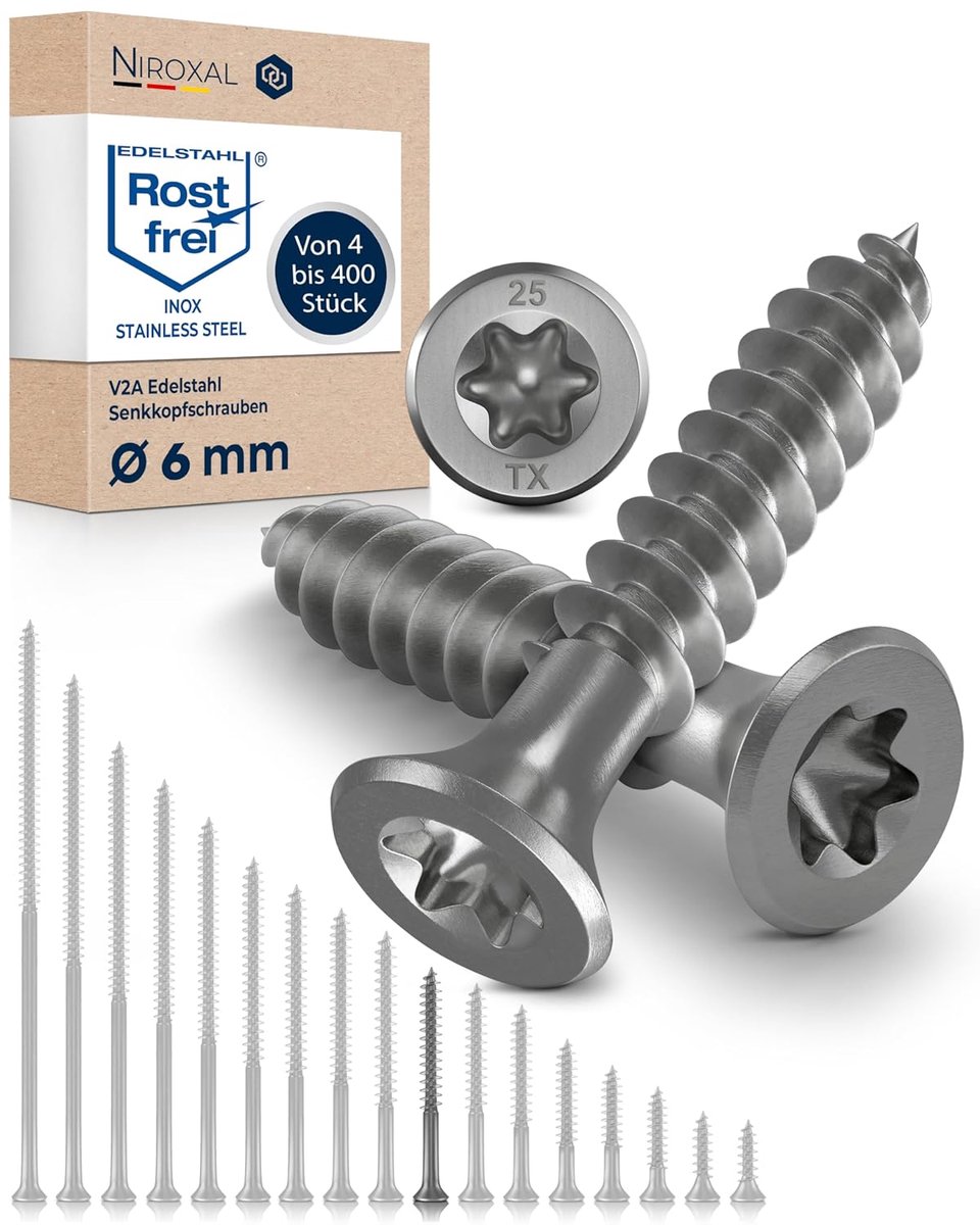 Houtschroeven 6 x 50 mm - Roestvrij staal V2A - 30 mm gedeeltelijke draad - Geschikt voor professioneel gebruik - ShopVlot