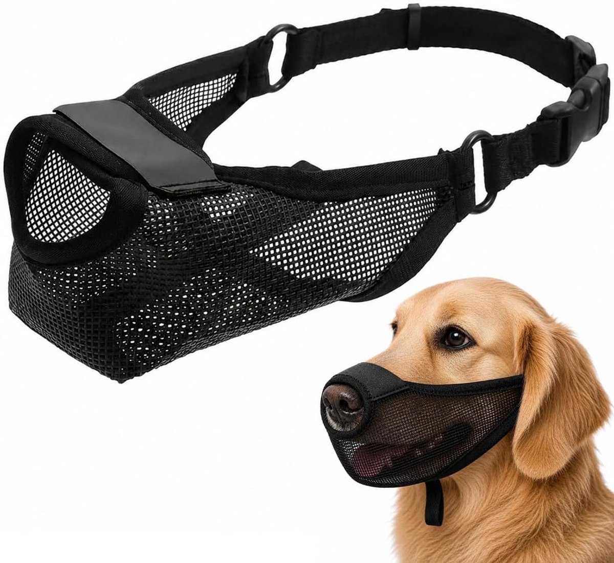 Muilkorf tailleband medium - mesh geventileerd - voorkomt bijten en likken - drink- en eetgemak - ShopVlot