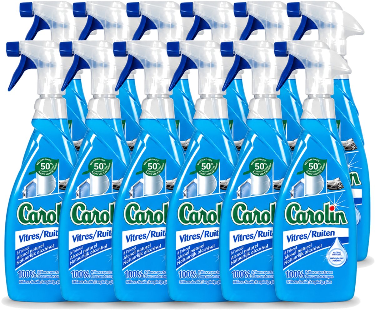 12 x Carolin - Glas- en Ruitenreiniger - Met Natuurlijke Alcohol - 650 ml - Voordeelverpakking - 12 stuks