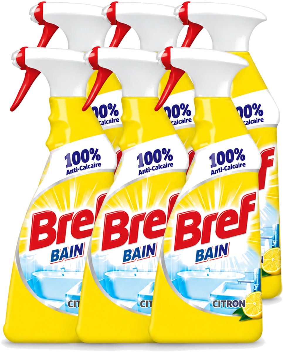 6 x Bref - Badkamerreiniger - Spray - Anti-Kalk - Citroen - 750 ml - Voordeelverpakking - 6 stuks