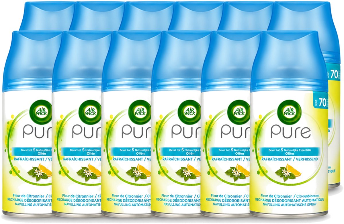 12 x Air Wick Freshmatic - Luchtverfrisser Navulling - Pure Essentiële Oliën Verfrissend - 250ml - Voordeelverpakking - 12 stuks