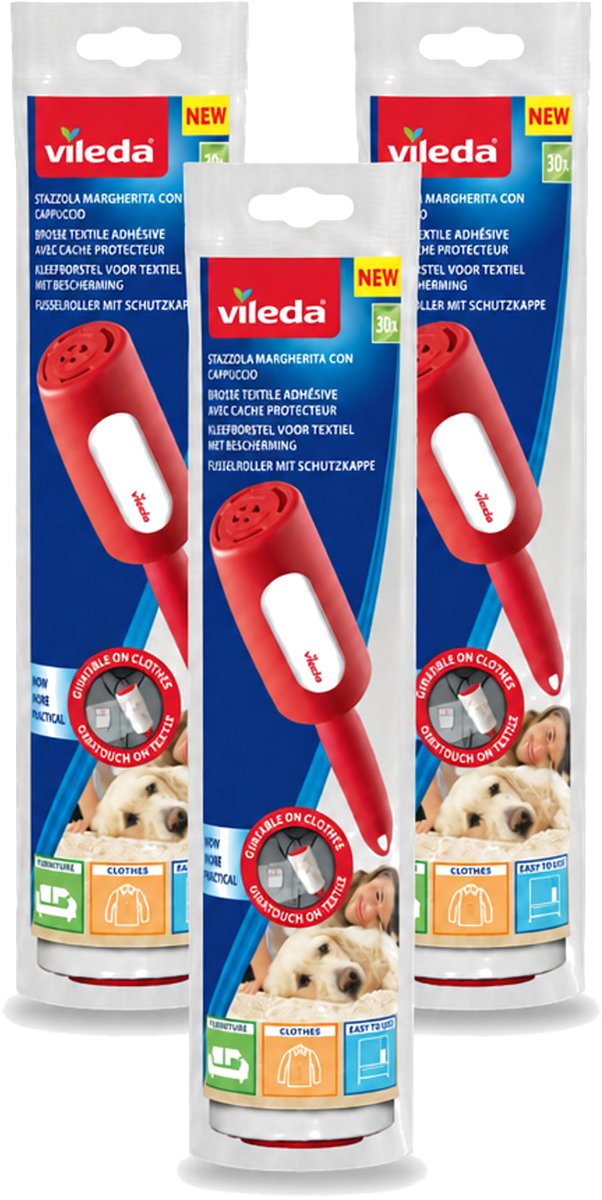 3 x Vileda - Lintroller - Pluisverwijderaar - Inclusief Beschermkap - 30 Vellen - Voordeelverpakking - 3 stuks