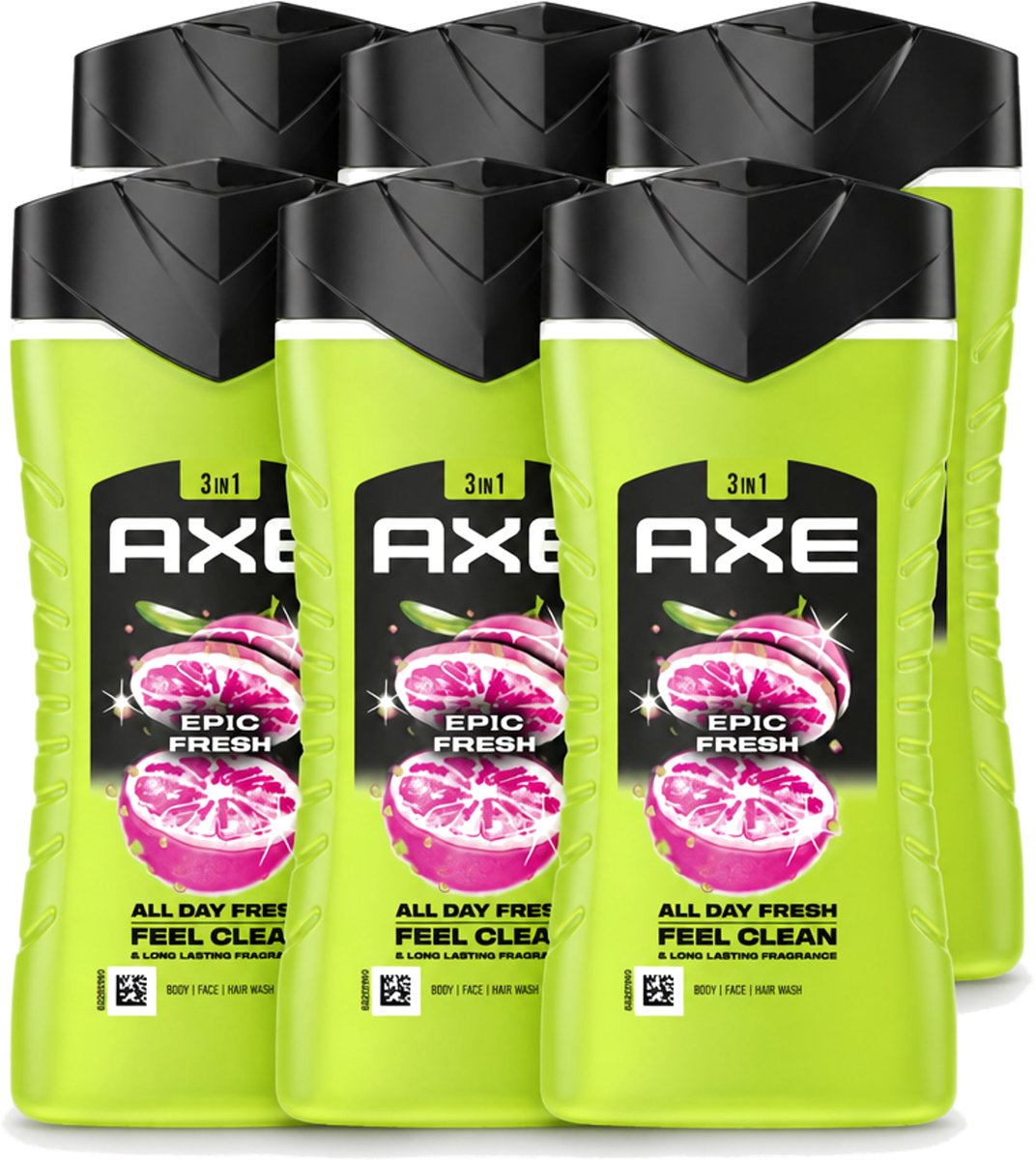 6 x Axe - 3-in-1 Douchegel - Epic Fresh - Grapefruit & Tropical Pineapple - Fresh Boost - 250 ml - Voordeelverpakking - 6 stuks
