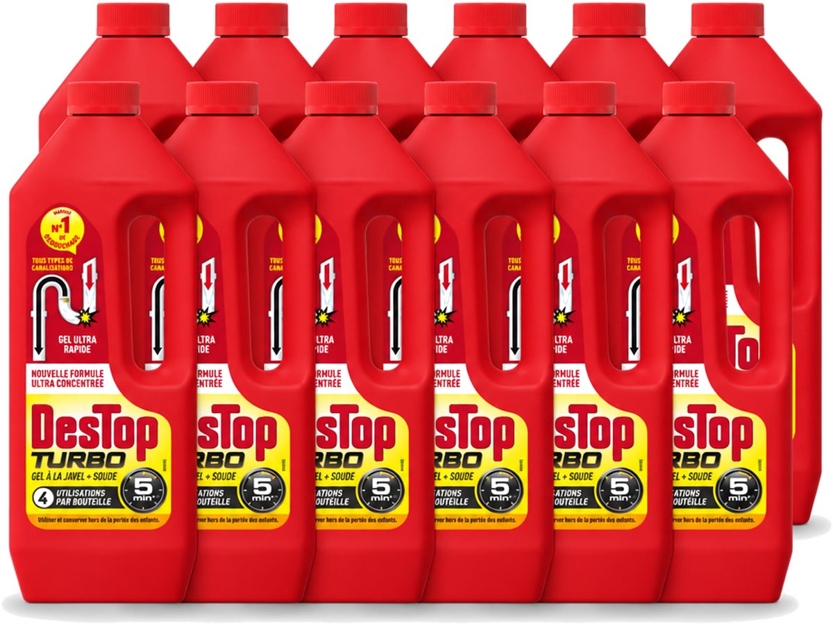 12 x Destop - Ontstopper - Turbo Gel - 1 L - Voordeelverpakking - 12 stuks