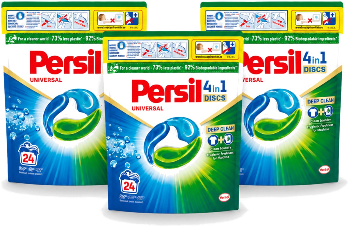 3 x Persil – Wasmiddel Discs – Universeel - 24 Capsules - Voordeelverpakking - 3 stuks