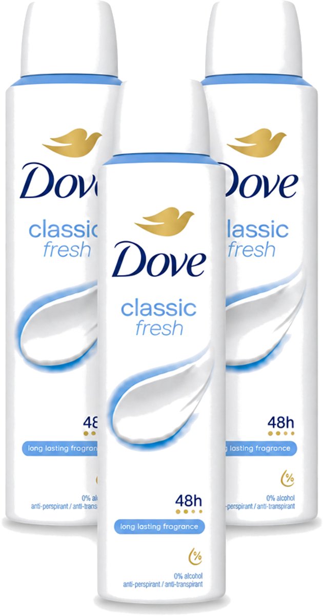 3 x Dove – Deodorant Spray – Classic Fresh – 200 ml - Voordeelverpakking - 3 stuks