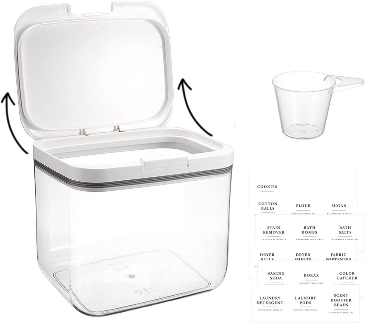 Airtight Opbergdoos voor Wasmiddel, Herbruikbare Container voor Poeder, Rijst en Meer, 4.5L, Transparant en Wit, Ideaal voor Organisatie en Opslag
