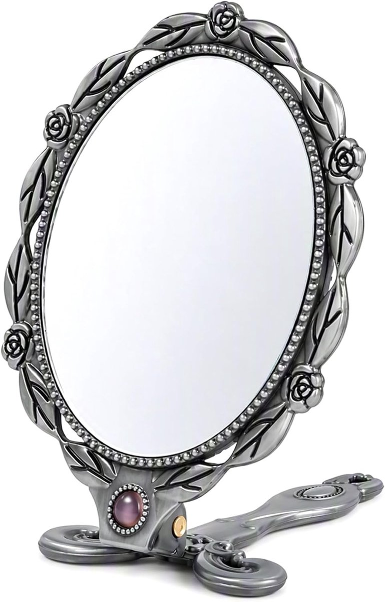 Vintage Hand Mirror, Small Oval Mirror, Pocket Mirror with Handle, Portable Mirror, Foldable for Travel, Home, Office - ShopVlot