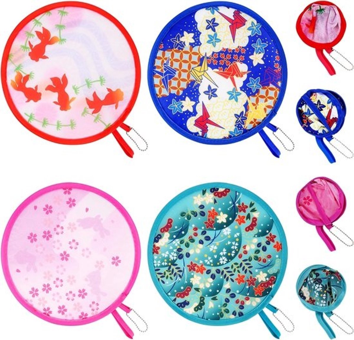 Vouwbare handfans - 4 stuks - Polyester en staal - Rond ontwerp - Perfect voor feestdecoratie - ShopVlot