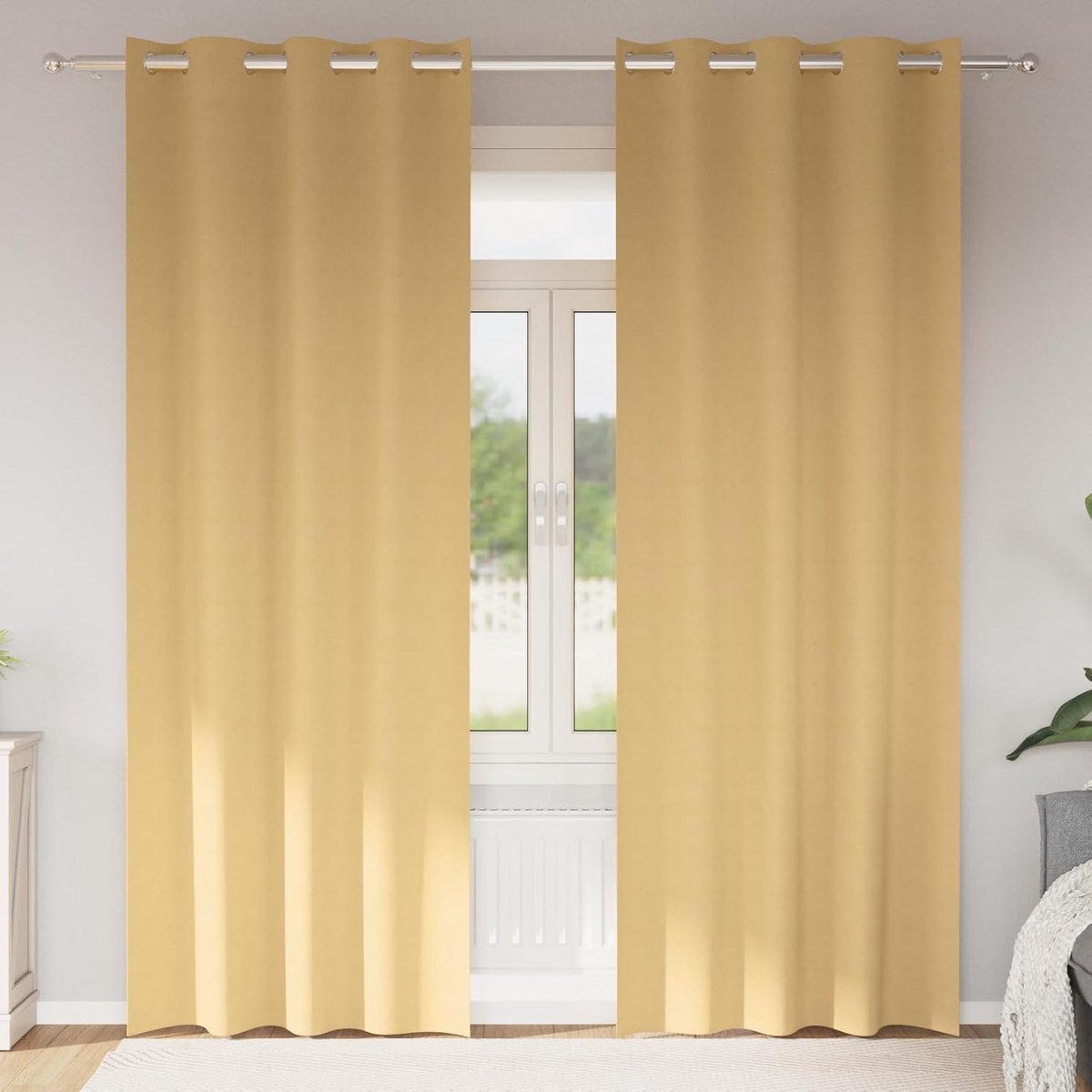 2 stuks, beige, 225 x 140 cm, polyester, lichtbescherming, slaapkamer, woonkamer, handmatige bediening, montage binnen en buiten