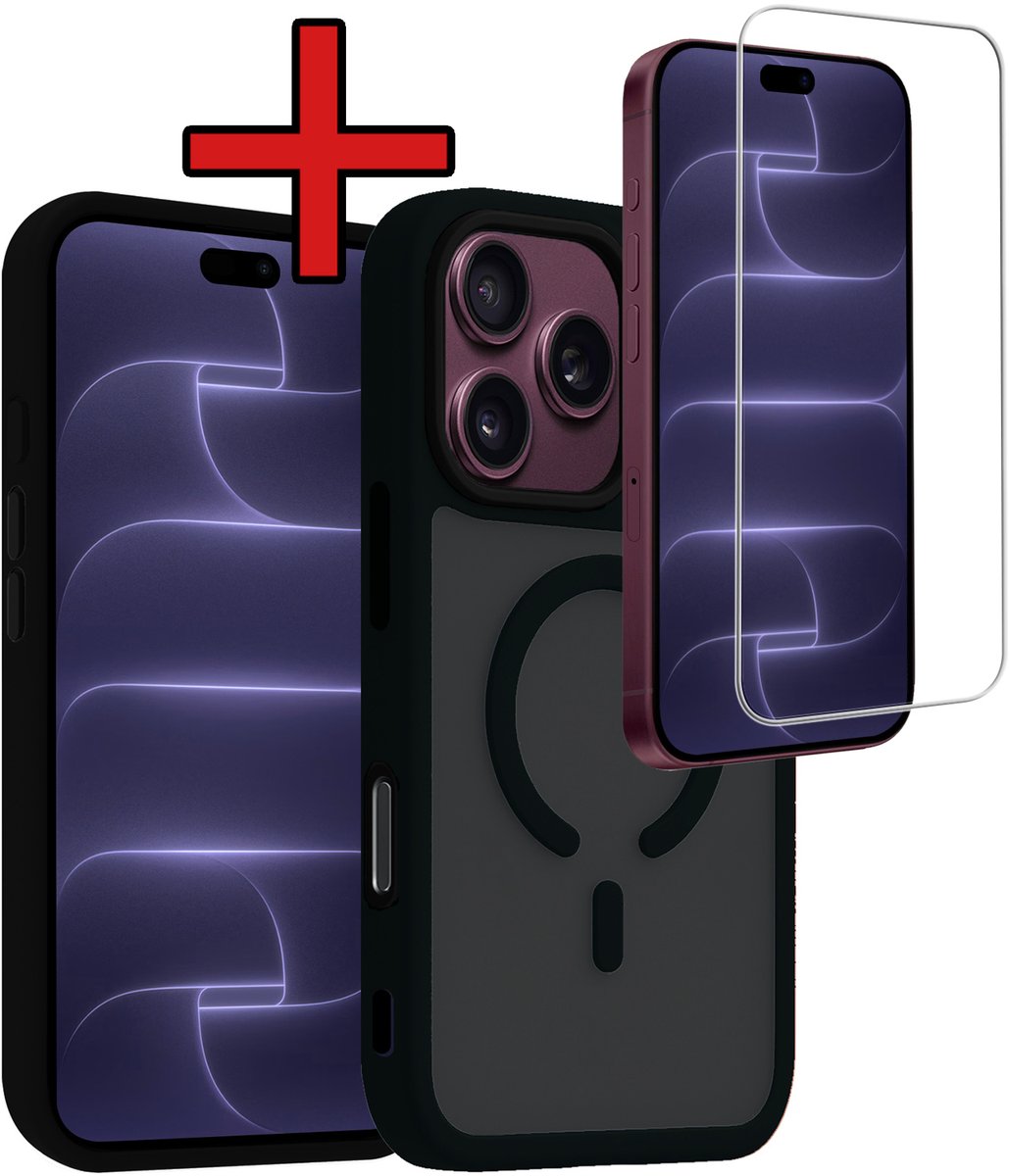 Hoesje - Met Screenprotector - Geschikt voor Apple iPhone 18 Pro Max - Magsafe Compatible - Sterk & Shockproof - Shock Proof Case - Back Cover - Telefoon Hoes - Telefoonhoes - Zwart