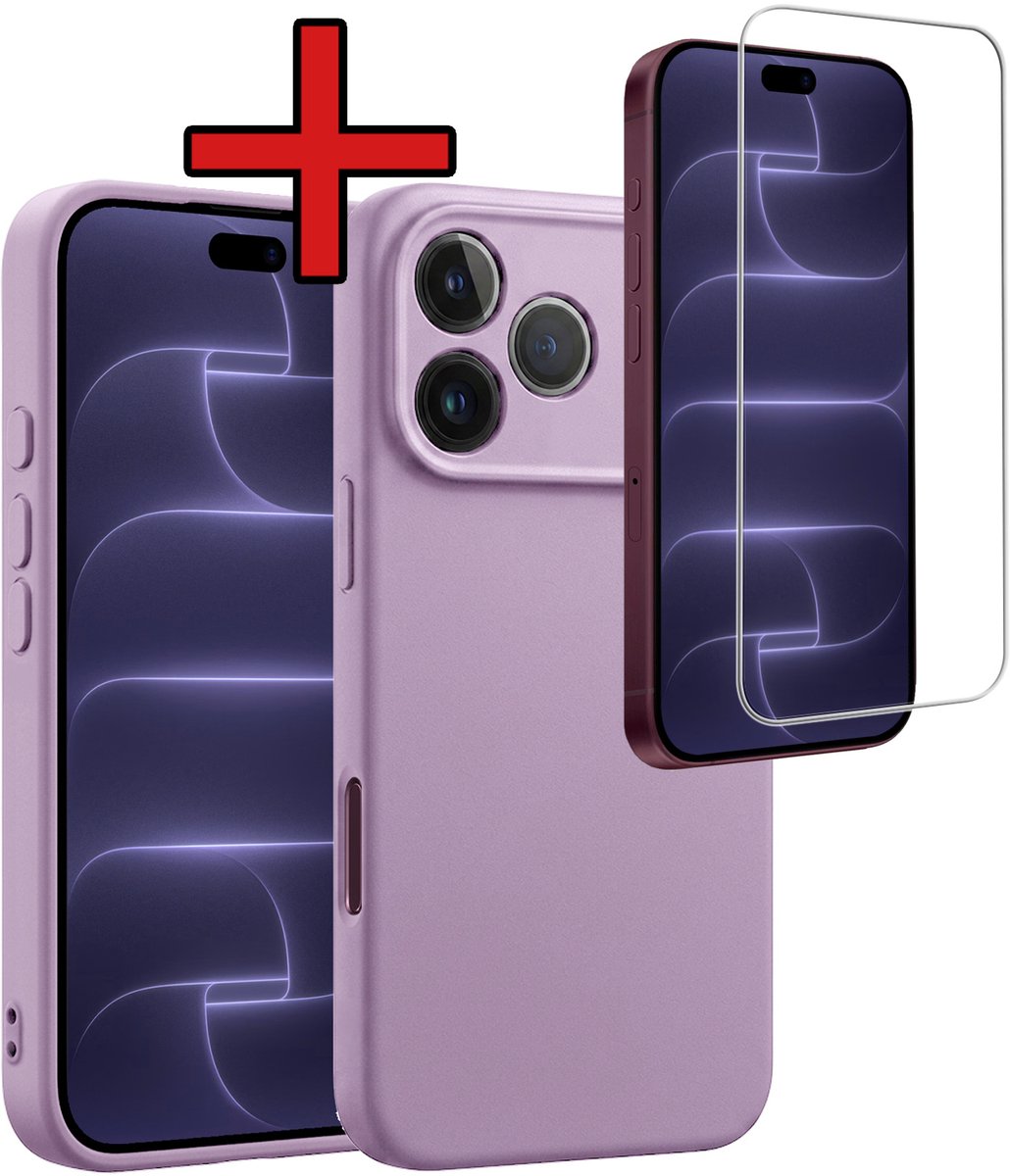 Hoesje - Met Screenprotector - Geschikt voor Apple iPhone 18 Pro - Sterk & Shockproof - Telefoon Hoes - Back Cover - Siliconen Case - Telefoonhoes - Lila