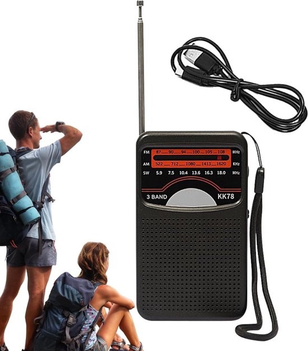 Draagbare radio - Compacte ontvanger - Voor kamperen en buitengebruik - Met versterkt signaal - 15 x 11 x 4 cm