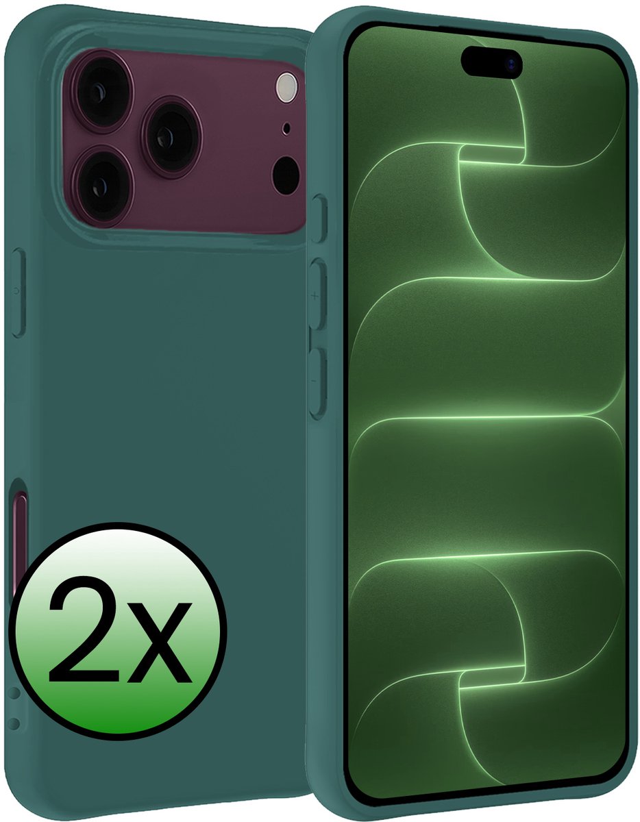 Hoesje 2 Stuks - Geschikt voor Apple iPhone 18 Pro - Sterk & Shockproof - Case Siliconen - Back Cover - Telefoon Hoes - Donkergroen