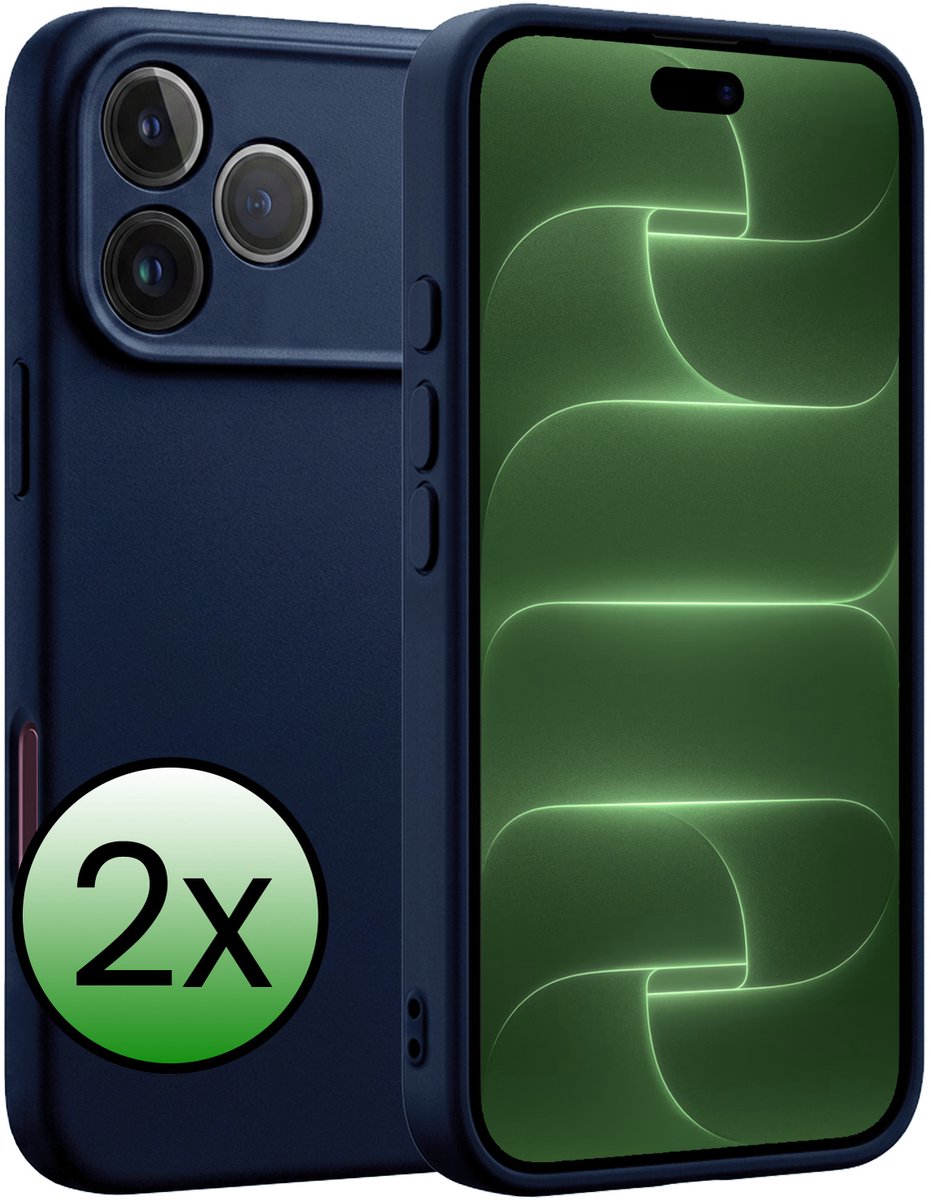 Hoesje 2 Stuks - Geschikt voor Apple iPhone 18 Pro - Sterk & Shockproof - Case Siliconen - Back Cover - Telefoon Hoes - Donkerblauw