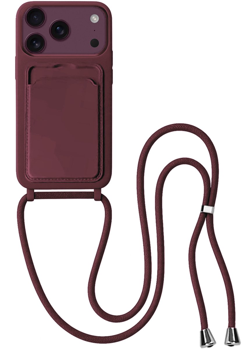 Hoes Geschikt voor iPhone 18 Pro Hoesje Met Koord - Telefoonhoesje Geschikt voor iPhone 18 Pro Backcover Met Afneembaar Koord - Aubergine