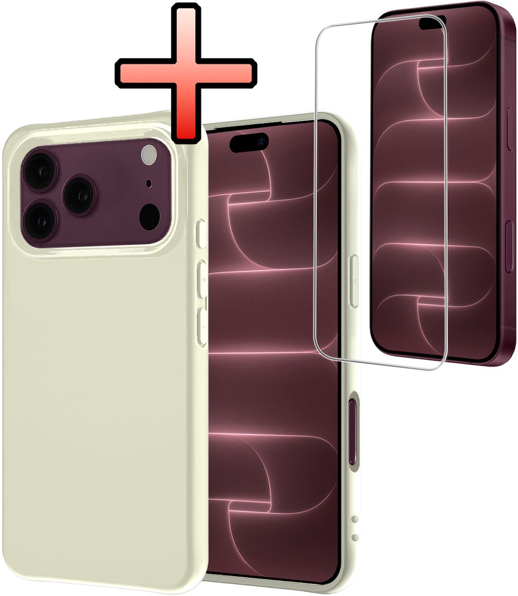 Hoesje - Met Screenprotector - Geschikt voor Apple iPhone 18 Pro - Sterk & Shockproof - Back Cover - Siliconen Case - Telefoon Hoes - Wit