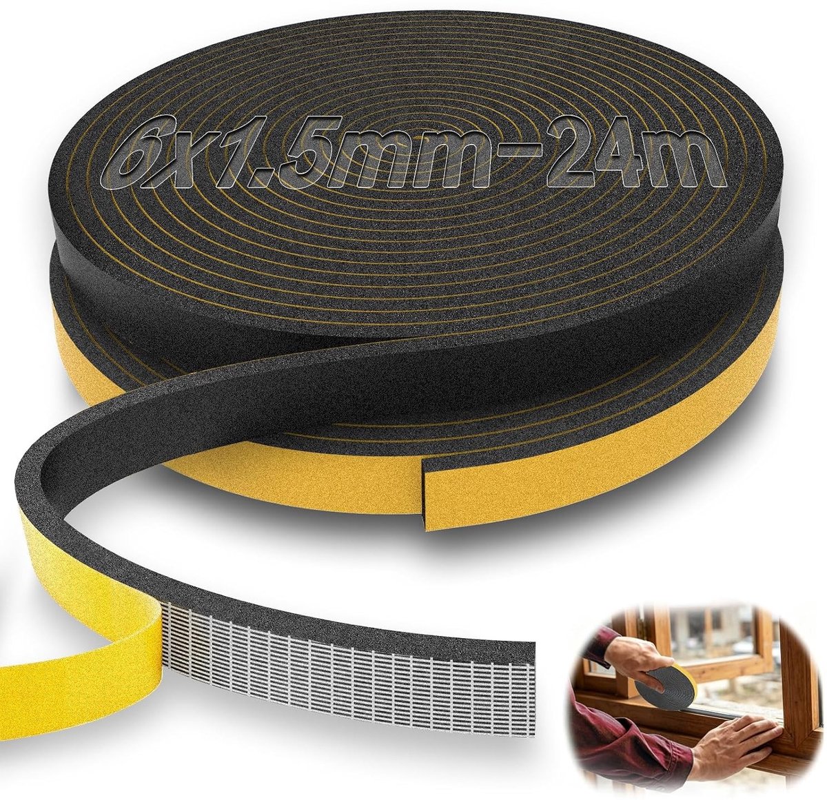 Zelfklevende schuimtape 24 m, 6 x 0,3 cm, waterdicht, isolerend en veelzijdig inzetbaar