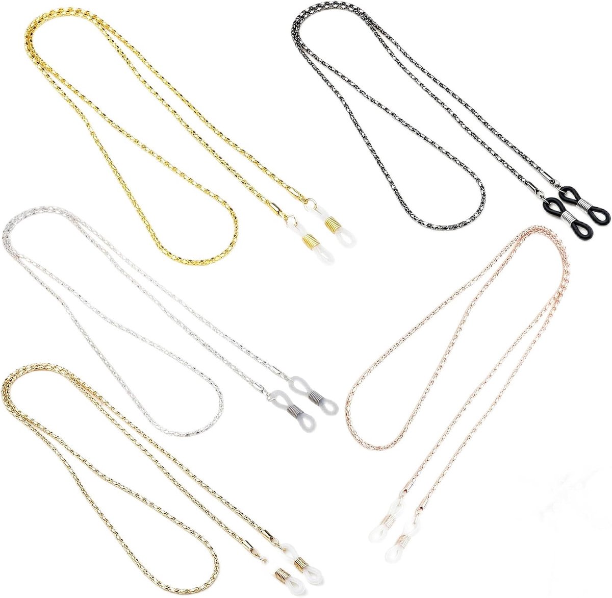 5 stuks brillenketting dames, brillenband dames metaal moderne set - ShopVlot