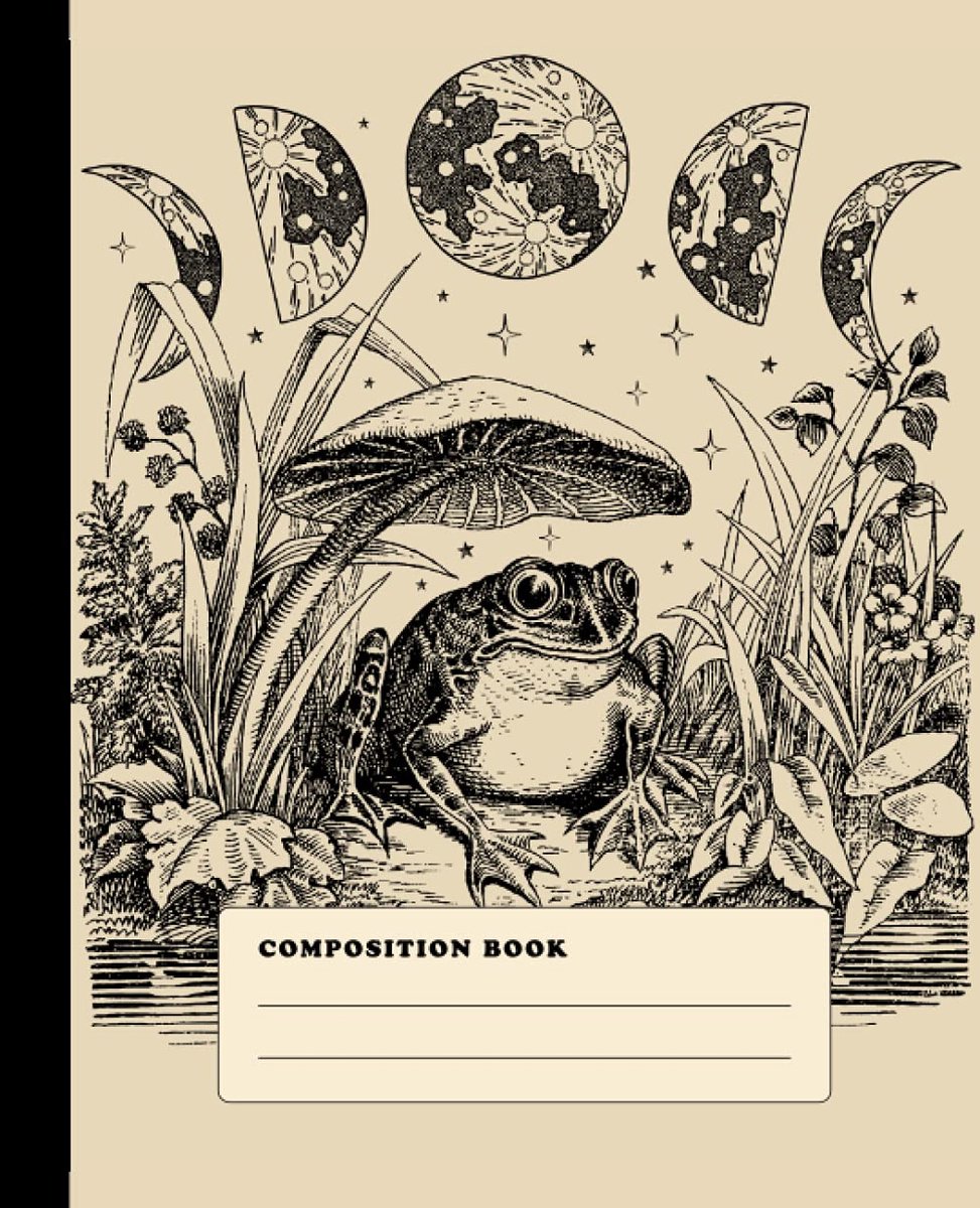 Composition Book: Cottagecore Frog Mushroom Moon Phases - College Ruled Lined Notebook - ShopVlot