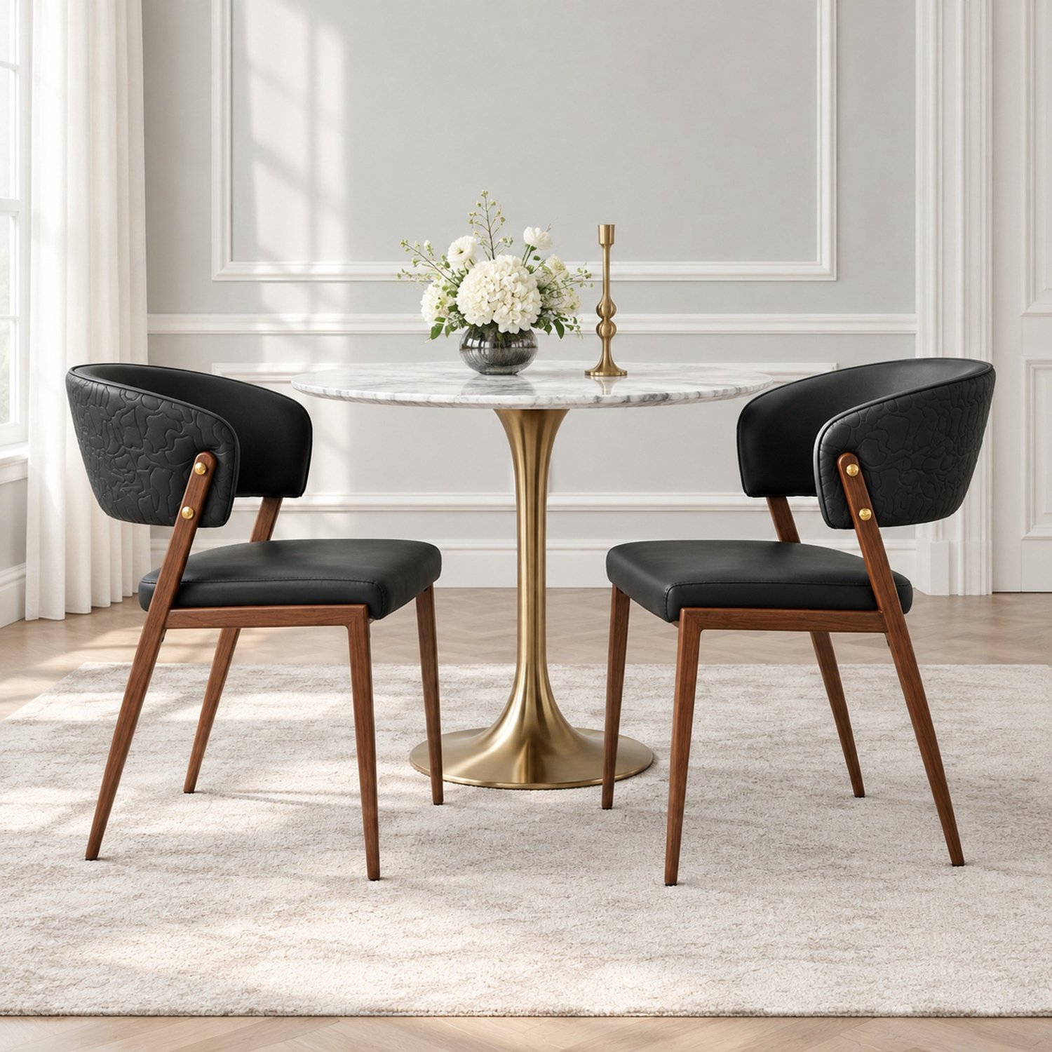 WUVRIE Set van 2 eetkamerstoelen - Kunstleren bekleding en metalen onderstel - Zwart