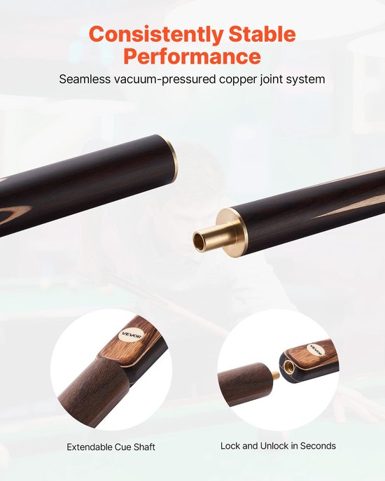 Poolkeu- 1447-8 mm gelede snookerkeu- snookerkeu met verlengstang en 9-5 mm lederen tip- 538 g poolkeu voor professionele pooltafel- bar- thuis- kantoor- inclusief aluminium koffer — afbeelding 2
