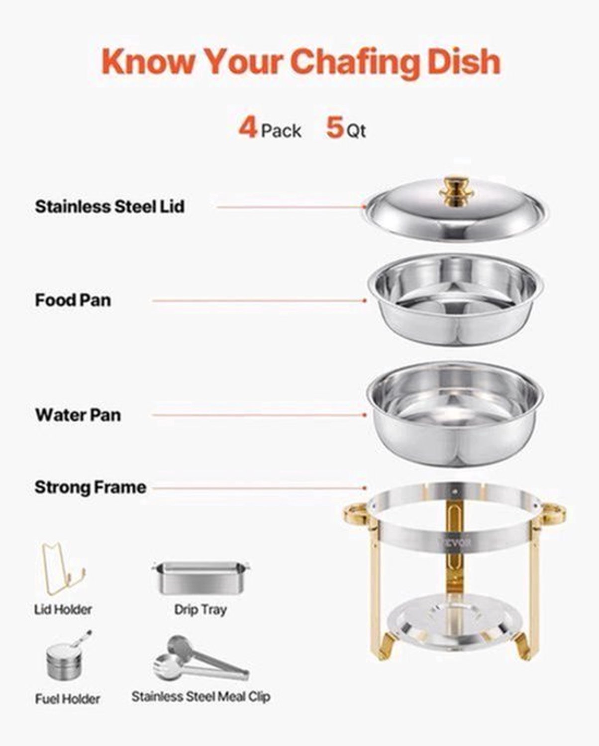 Chafing Dish - Warmhoudplaat - Buffetwarmer Set - Rechaud - RVS - Volformaat Buffet Warmhoudpannen - voor Feesten & Banketten - Set van 4 - Silvery