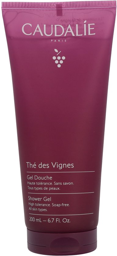 Caudalie Thé des Vignes douchegel in een paarse tube, 200 ml.