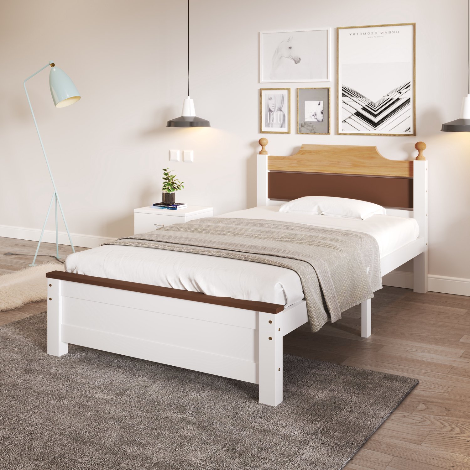 CHICFURN Eenpersoonsbed 90 x 200 cm - houten lattenbodem - wit