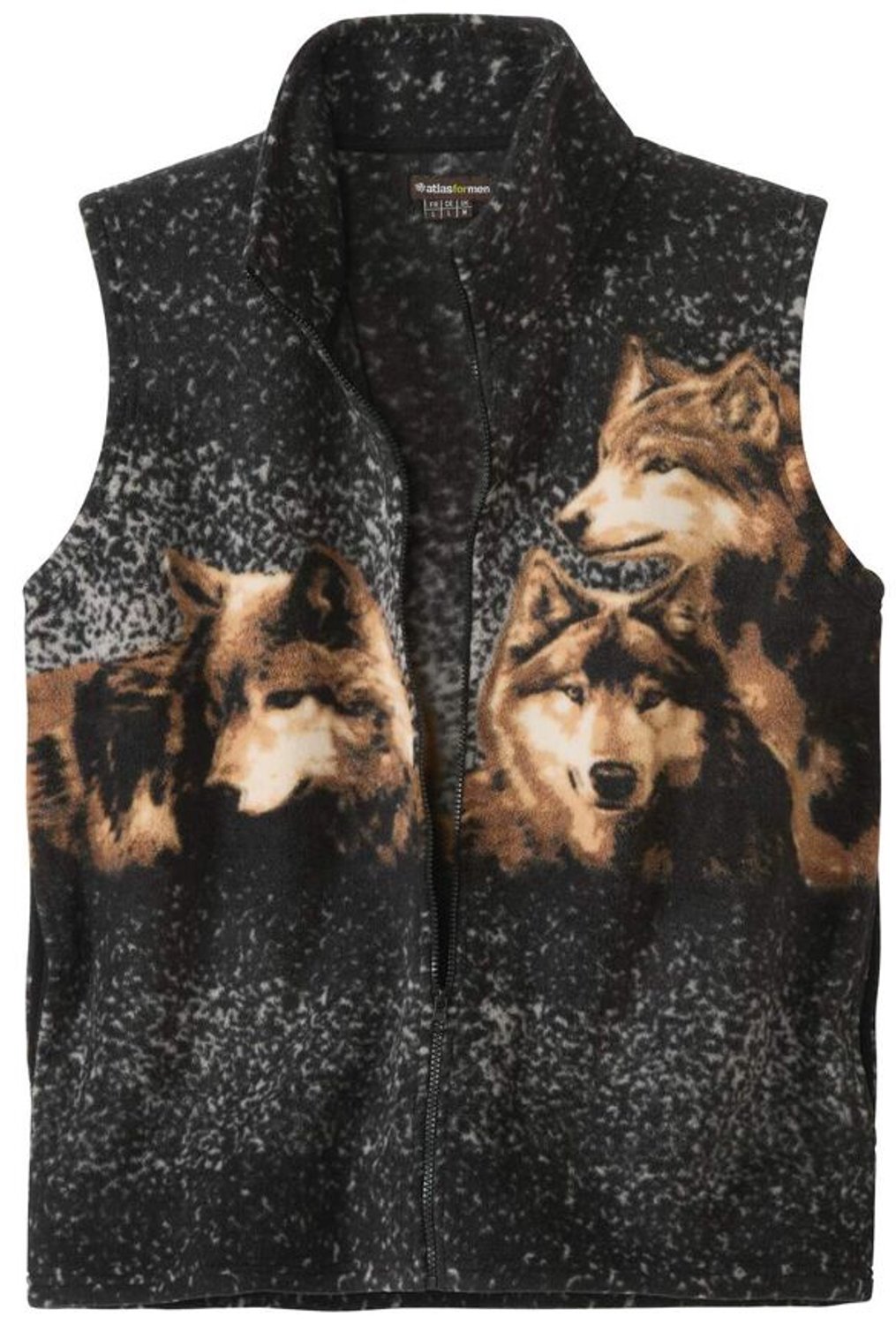 ATLAS FOR MEN Bodywarmer van fleece met wolvenprint Heren Verkrijgbaar in grote maten Zwart