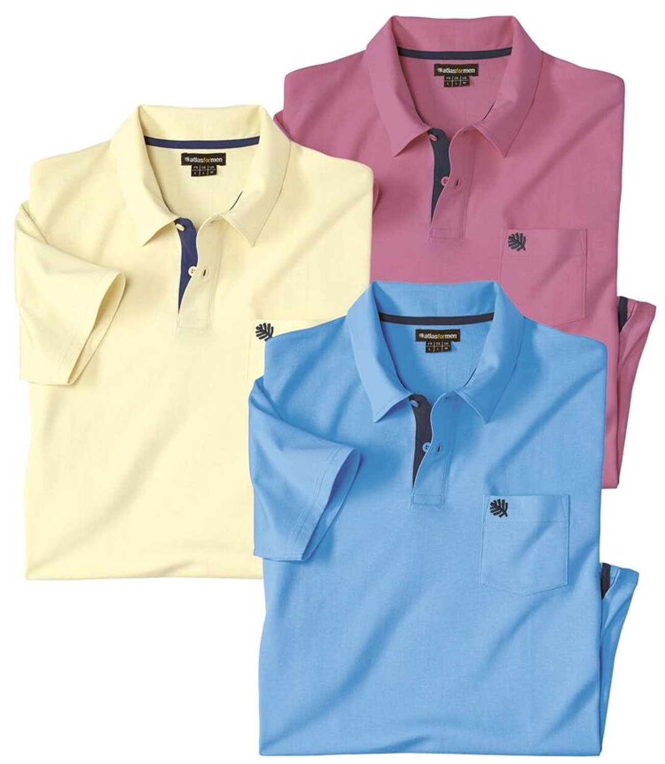 ATLAS FOR MEN - Set van 3 polo’s van katoenen jersey - Heren - Verkrijgbaar in grote maten - XXL