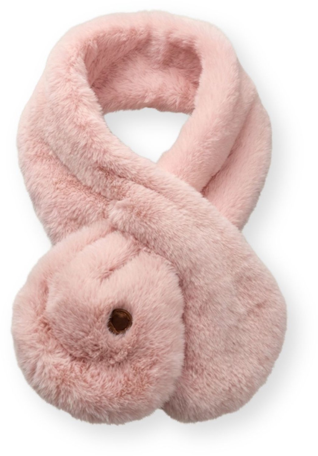 Minoti sjaal kind – imitatiebont met doorsteekopening – hartjesbadge – roze