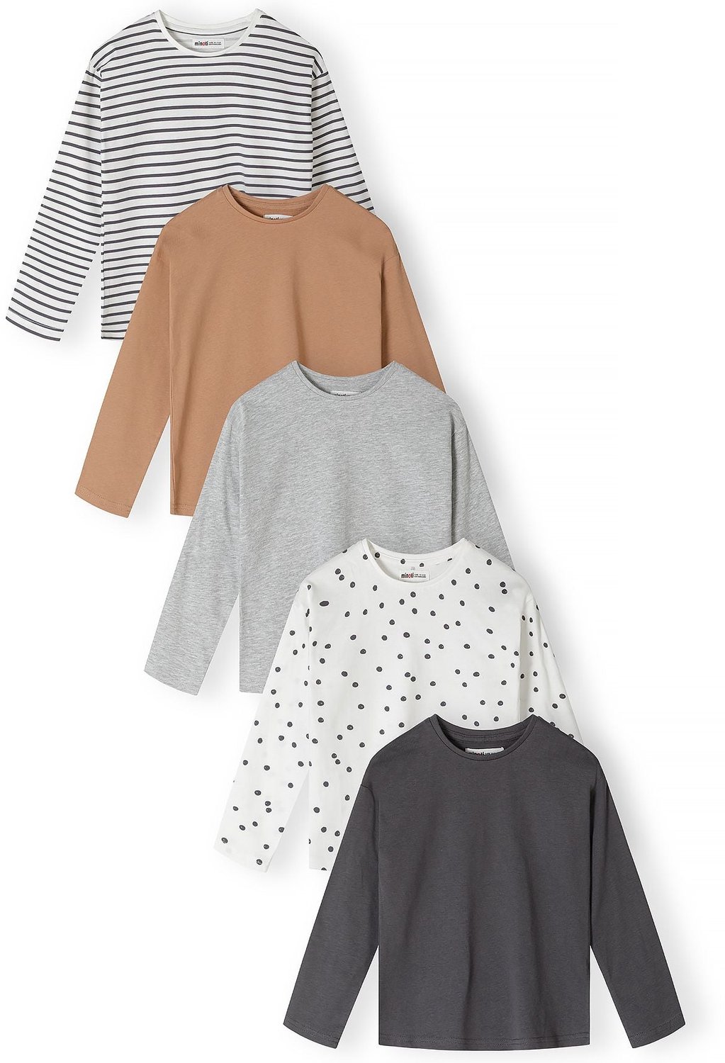 Minoti longsleeve meisjes – effen, streep en stip – 5-pack – meerkleurig