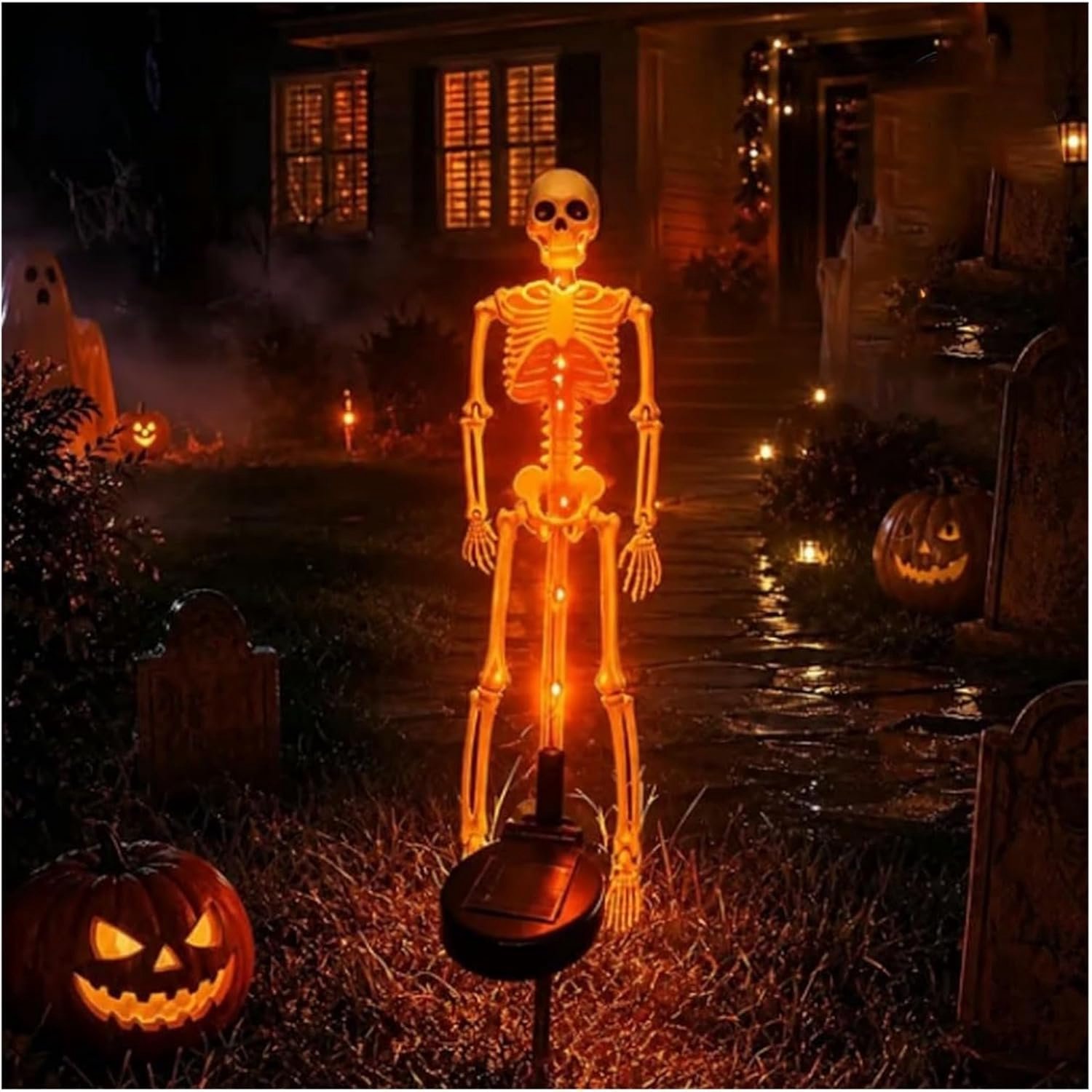 YAGXIG Skull Land Plug-in Light-Solar Garden Light Outdoor Garden Light-Halloween Decoratief Licht-Realistisch Gloeiend Bot Standbeeld-Solar Garden Pile Light-Halloween Skull Light-1 Stuk-Oranje Licht