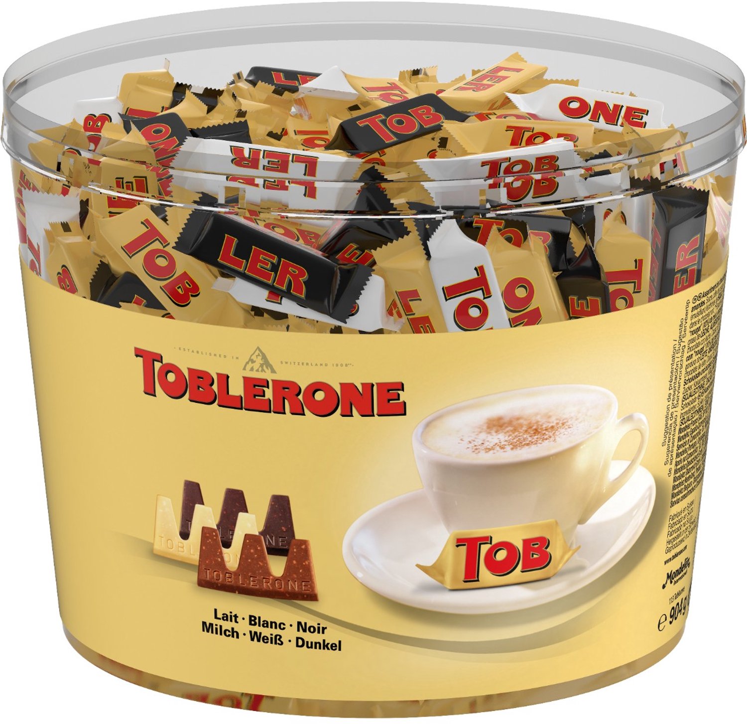 Toblerone Mixbox Horeca Chocolade - Chocolaatjes Puur Wit Melk Emmer 904g - Chocoladesnoepjes - Chocolade voor bij de Koffie - Verjaardag Cadeau Vrouw of Man - Geschenkset voor Man en Vrouw