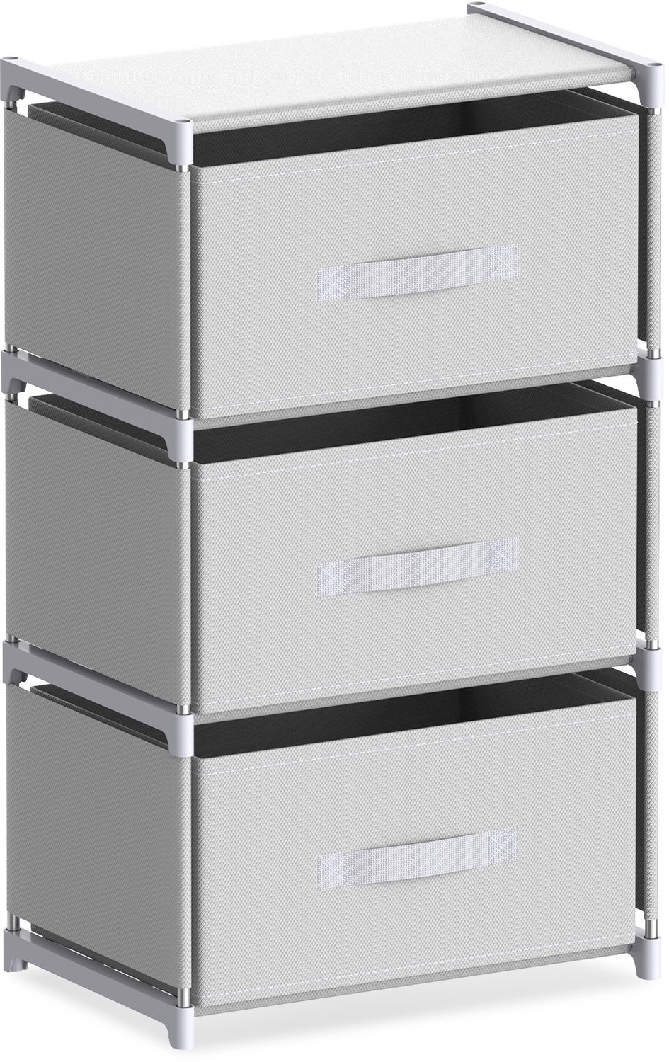 Soontrans - Ladekast met 3 Stoffen Lades - Dressoir en Opbergkast - Kast met Lades voor Slaapkamer - Woonkamer - Hal - Keuken en Kantoor - Compact Opbergrek - 40 x 26 x 67 cm - Wit