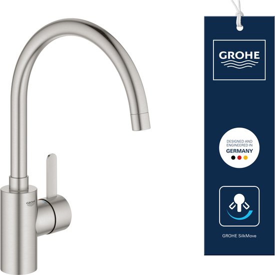 RVS Grohe kraan met Grohe SilkMove technologie, ontworpen in Duitsland.