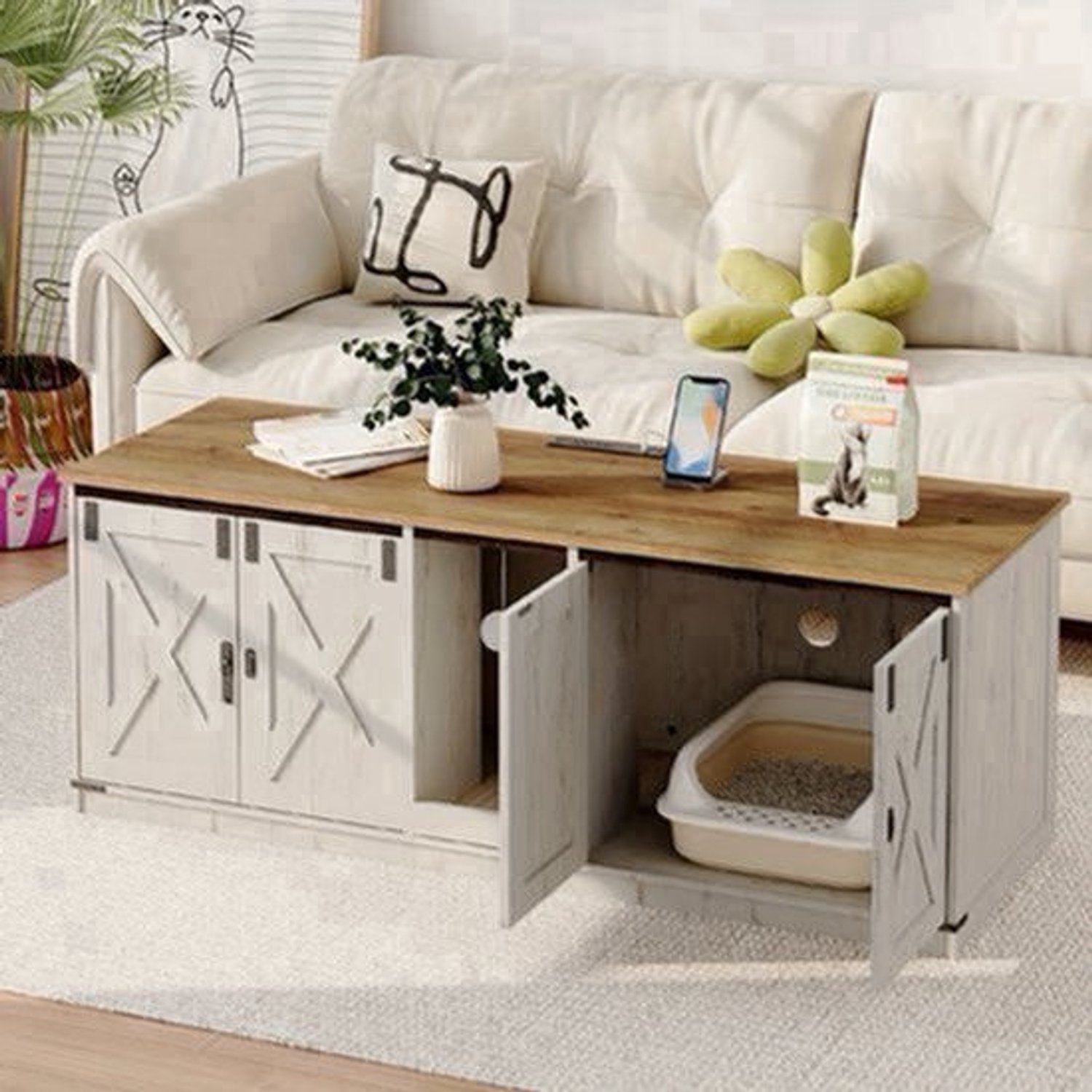 Kattenbakhuis – Kattenbakmeubel – Kattenbakkast – Kattenhuis – Kattenbench – Privacy En Geurvermindering – Gelamineerd Hout 140x50x53 cm