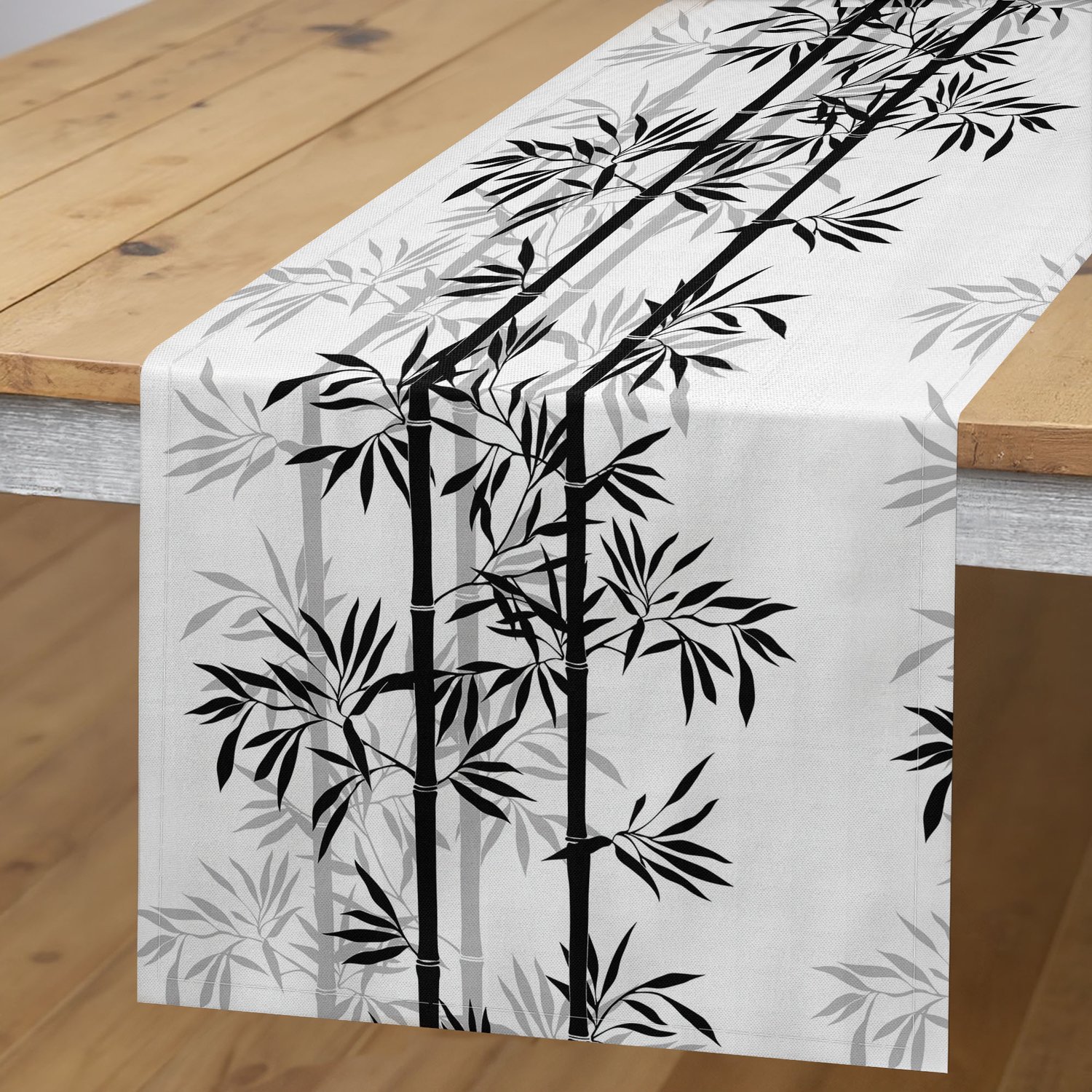 ABAKUHAUS Bamboe Tafelloper, Bamboeboombladeren, Rechthoekige Decoratieve Tafelloper voor Eetkamer en Keuken, 40 x 180 cm, Wit