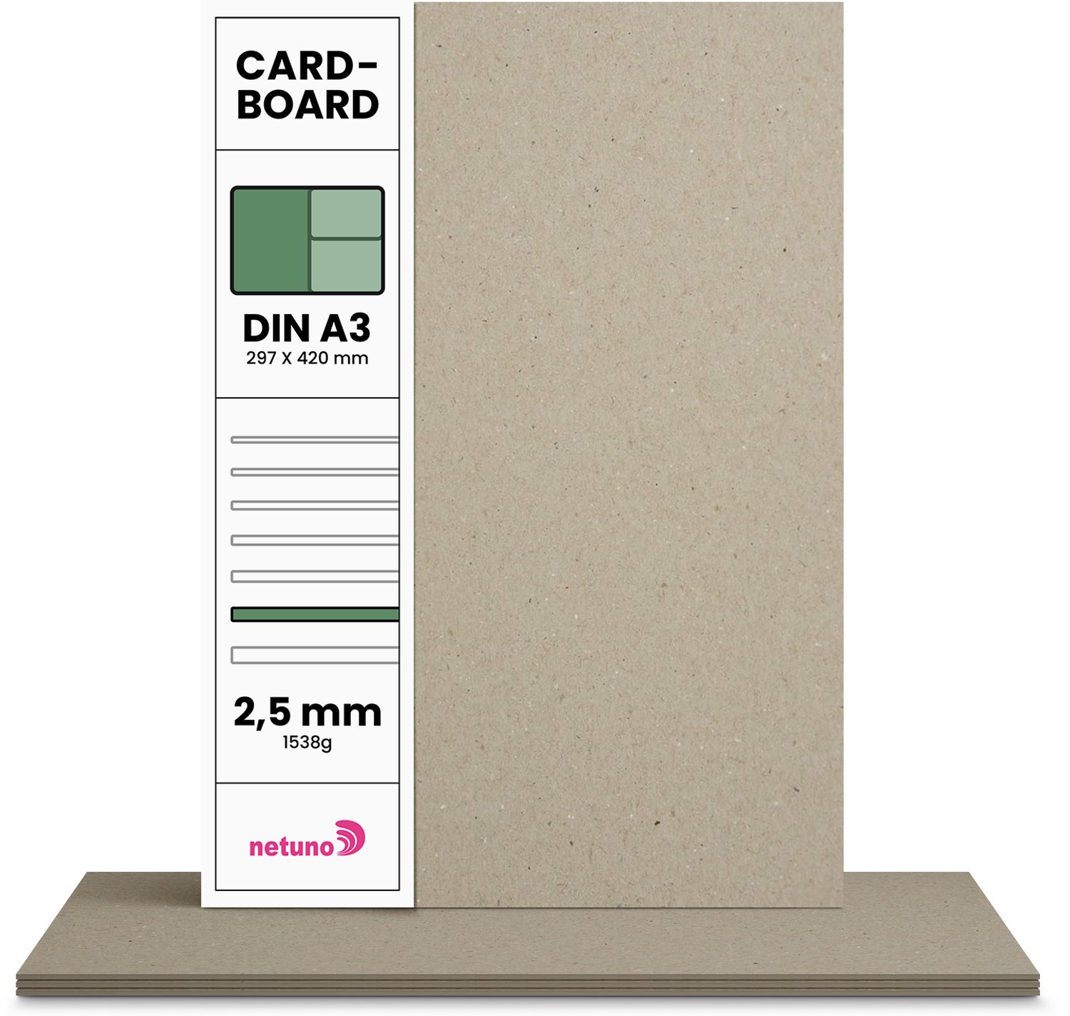Karton papier - Grijs - A3 - 29,7 x 42 cm - 2.5mm - 1538 gram - 20 vellen - Netuno