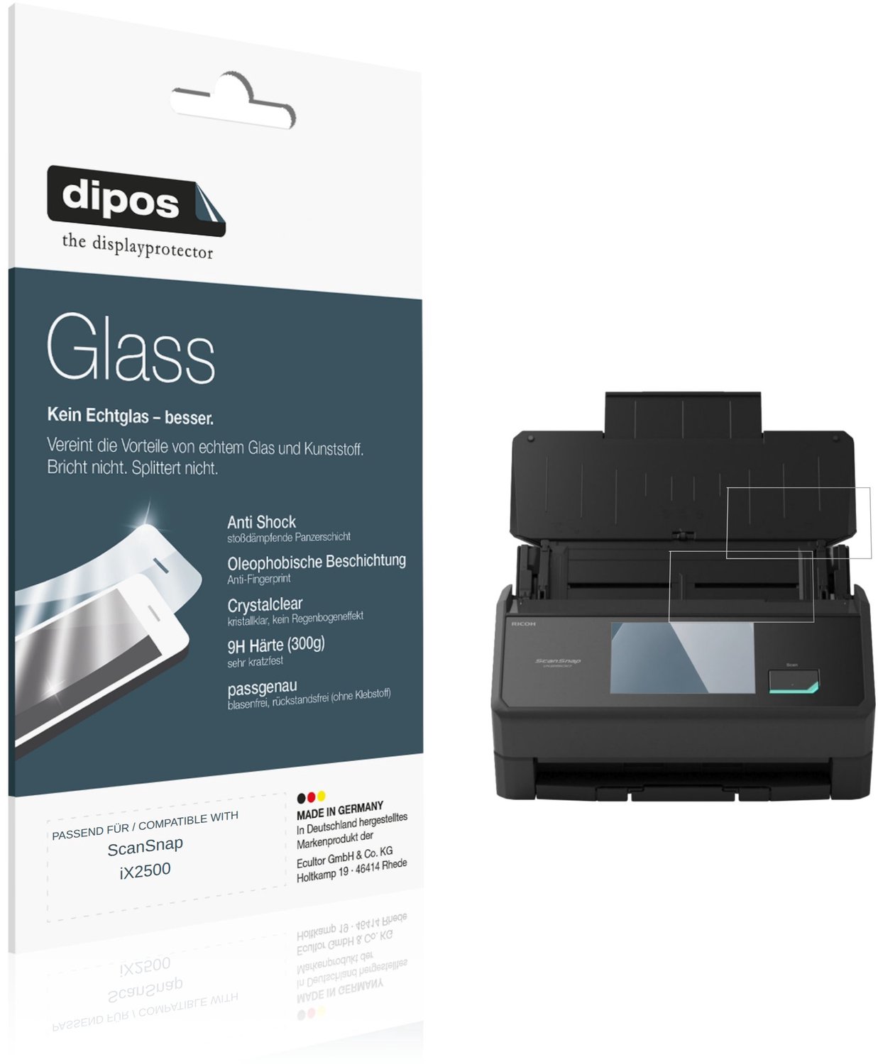 dipos – 2x Pantserfolie geschikt voor ScanSnap iX2500 | 9H Screenprotector