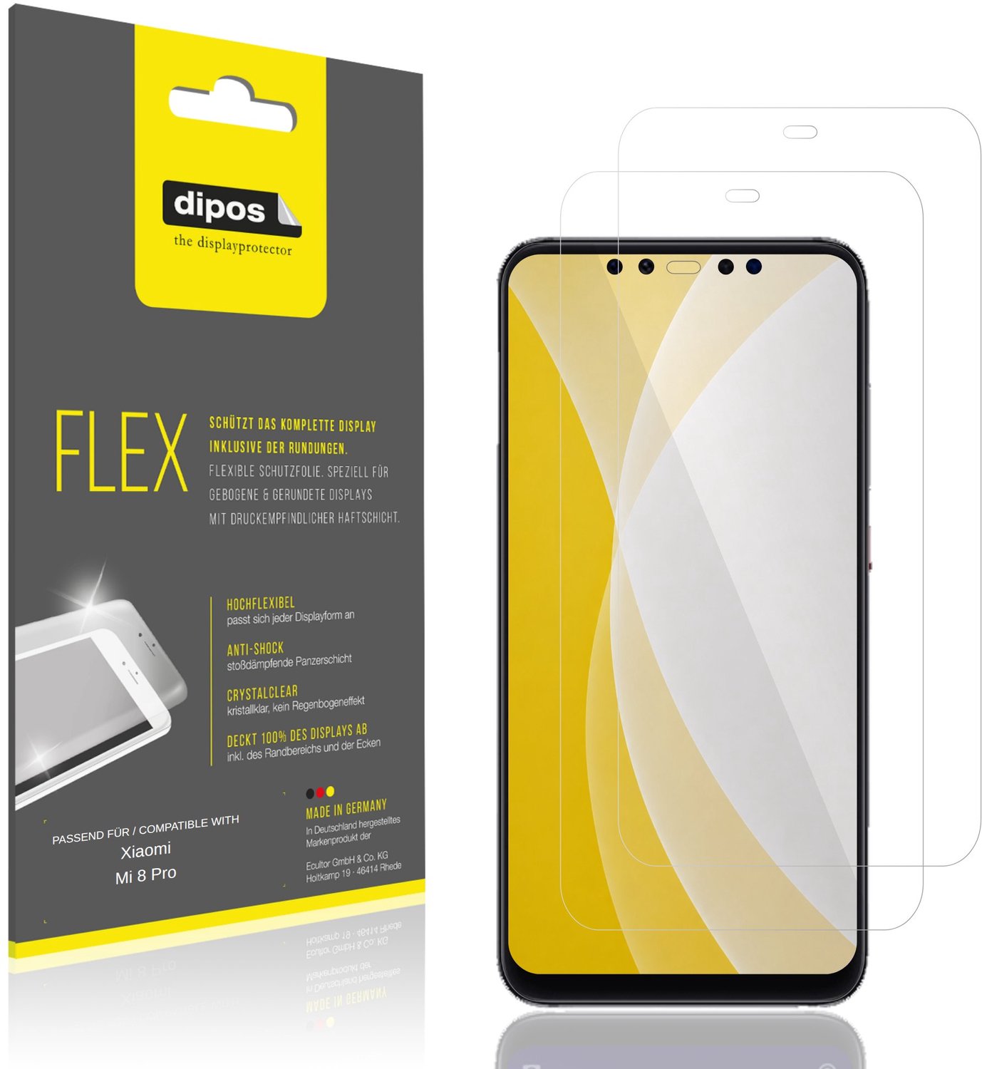 dipos – 2x Beschermfolie geschikt voor Xiaomi Mi 8 Pro | 3D Full Cover Screenprotector | 100% Passend