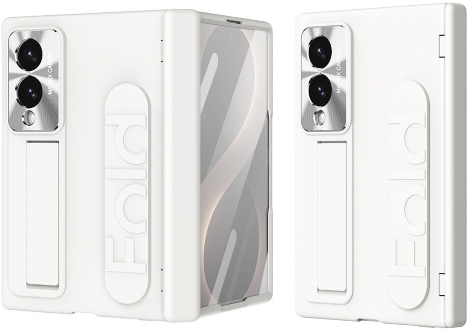 Casety Geschikt voor Samsung Galaxy Z Fold 8 backcover hoes met Kickstand & Polsband - Beige