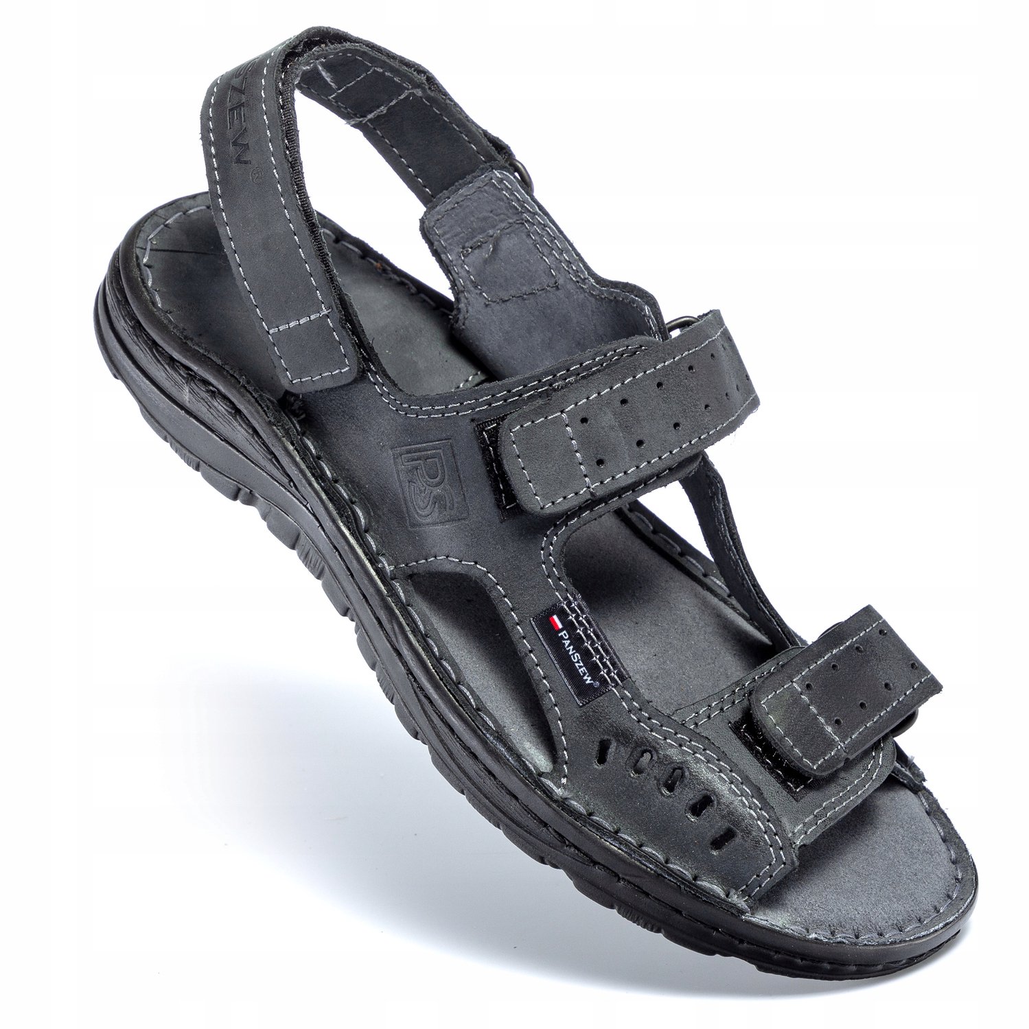 Heren Sandalen Leer Naturel Comfortabele Klittenband Zwart