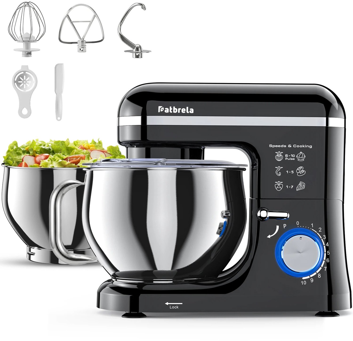 Lamor Keukenmachine - Mixer - Keukenmixer met mengkom - Keukenmixers - Mixers - Deegmixer - 10 snelheden - 2 kommen - Zwart