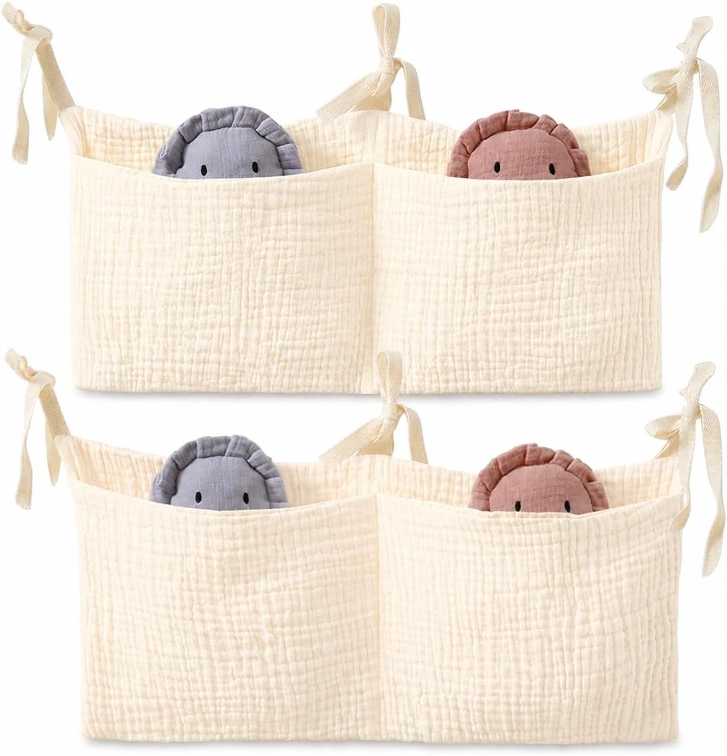 Bedorganizer voor kinderen - 2 stuks, 39 x 20 cm, handige opbergoplossing voor luiers, speelgoed en kinderkameraccessoires met 2 vakken